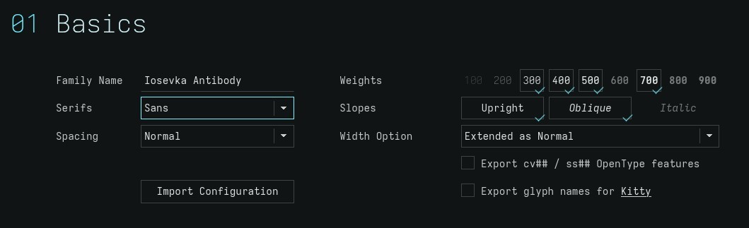 Iosevka customizer 01 - Basics