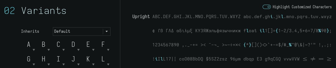 Iosevka customizer 02 - Variants