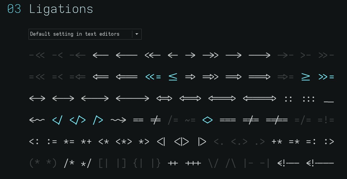 Iosevka customizer 03 - Ligations