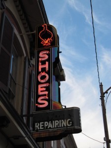 The Shoes coffee shop sign.