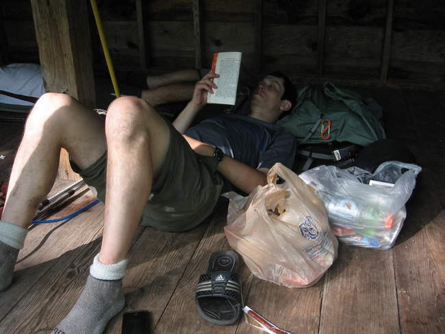 Hombre a.k.a. Omelet reads what is left of The Catcher in the Rye