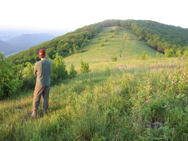 On the shelter side of the saddle, looking back on where we came from