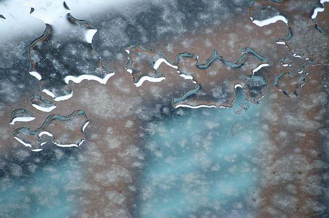 Water droplets accumulate on the canopy near Democracy Tower