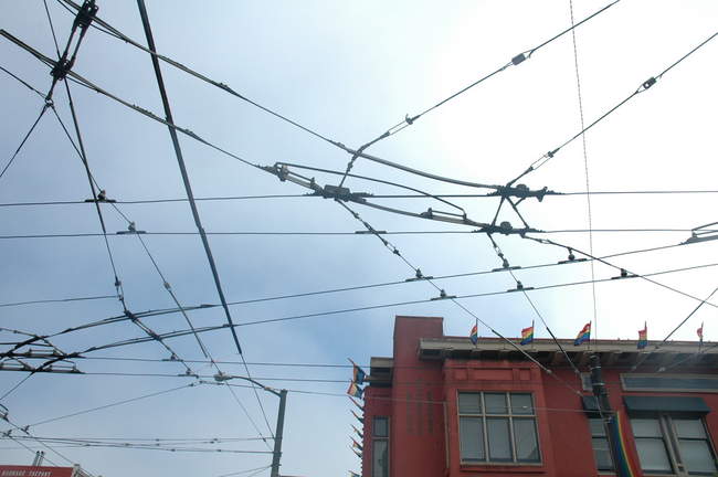 Rainbow flags decorate the buildings of the Castro district