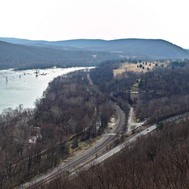 Mid-afternoon glance down on the park and ride.