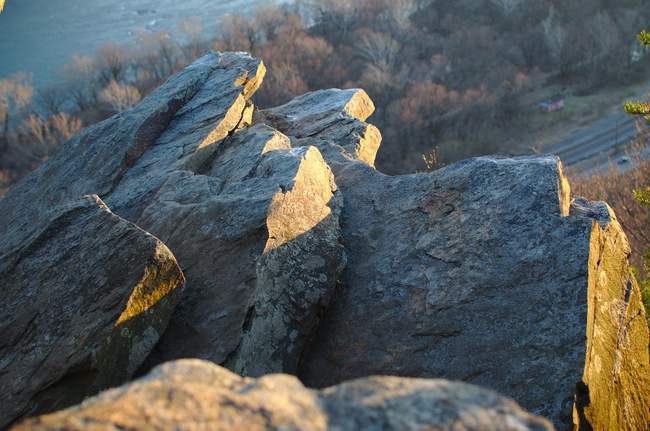 The afternoon sun hits the rocks at an angle.