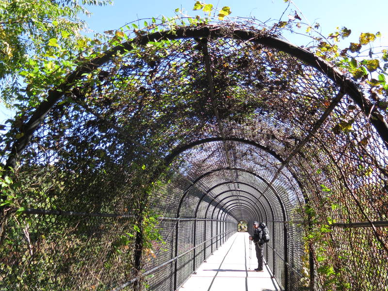 Chris crosses the I-70 footbridge
